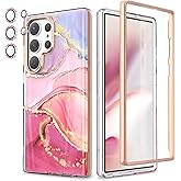 Chvelop for Samsung Galaxy S23 Ultra Case with Bumper [No Screen Protector] + Camera Protector, TPU Shockproof 360° Protection, Glossy Fade-Resistant Pattern Phone Cases Cover for S23 Ultra, Pink