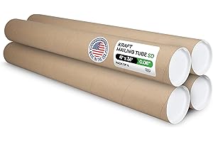 Cardboard Mailing Tubes, 4" x 36" with Plastic Caps, Pack of 4 - USA-Made USPS Approved Poster Tube for Documents & Blueprint