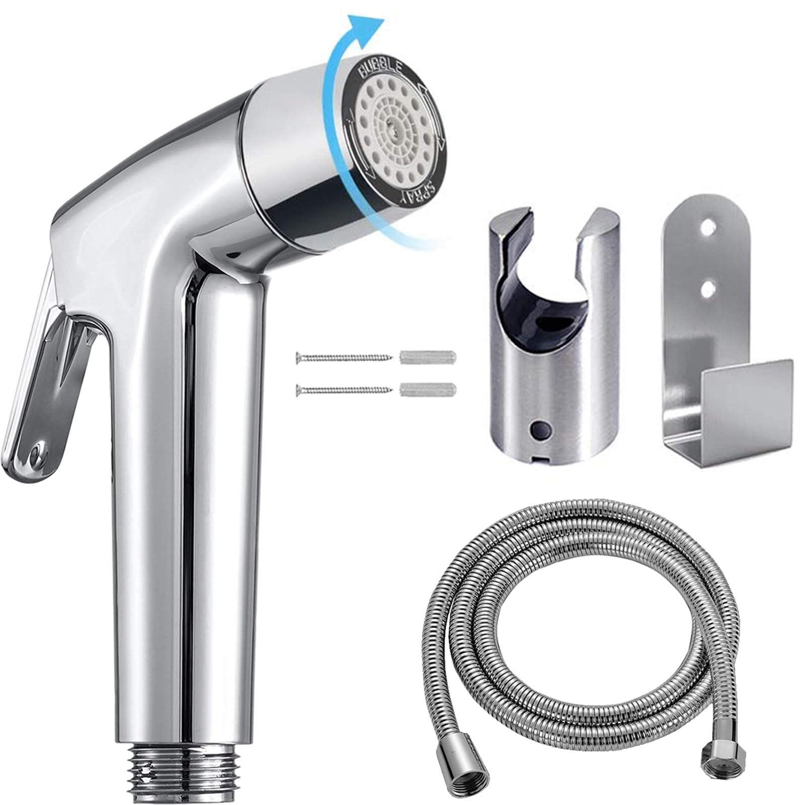 Photo 1 of Handheld Bidet Sprayer Toilet Bathroom with Wall Bracket Hose Set, Closestool, Squatting Pan, Water Flower, Floor Cleaning Cloth Diaper for Bathroom Hygiene 3 Set (Note: linker not Included)