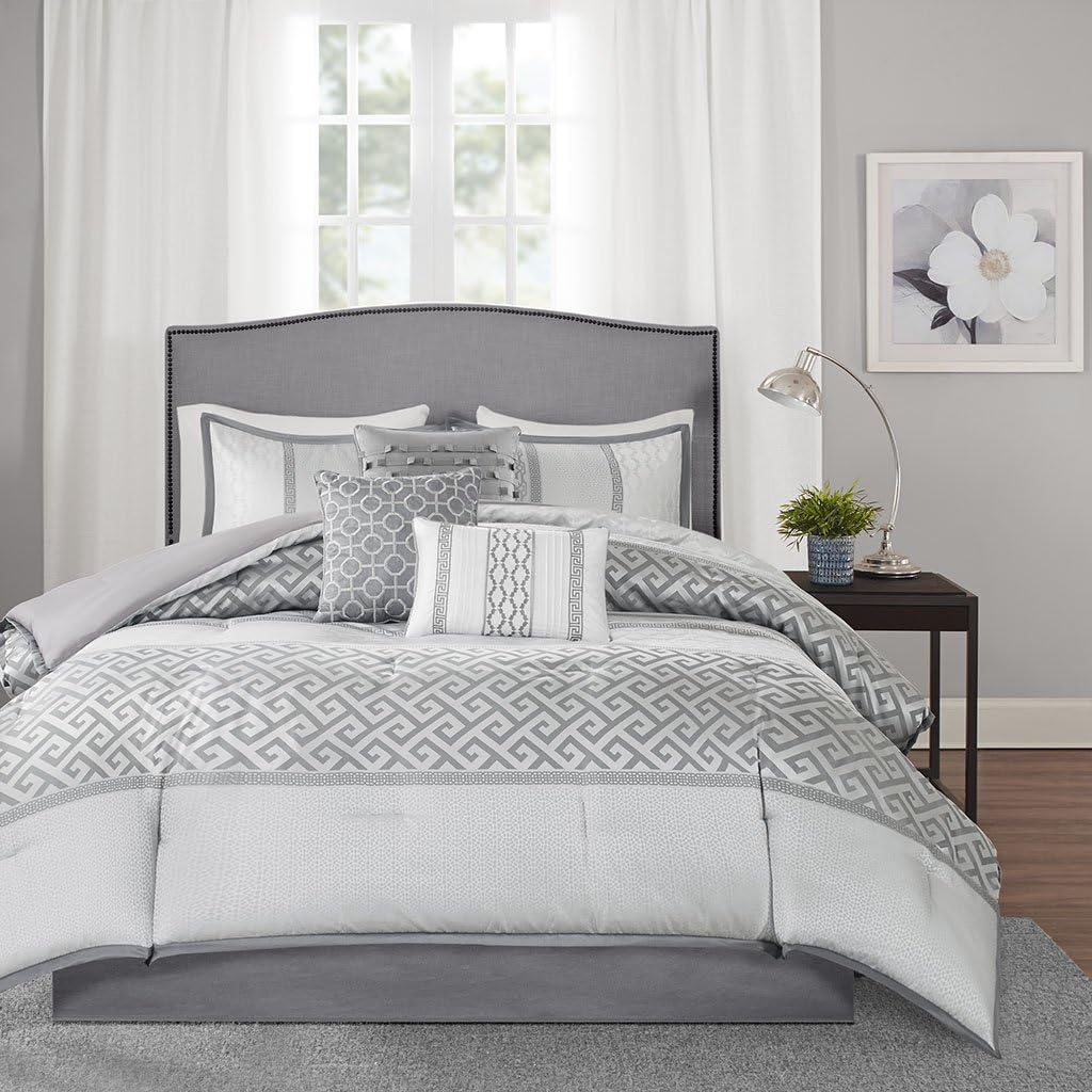 Madison Park Bennett 7 Piece Comforter Set, Grey, Queen