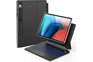 GOOJODOQ Samsung Galaxy Tab S9 Fe/S9/S8/S7 11 inch Magic Keyboard,Samsung Magnetic Keyboard Case with Floating Cantilever Stand,Anywhere Touchpad with LCD Display & 7 Colors Backlit Wireless Keyboard