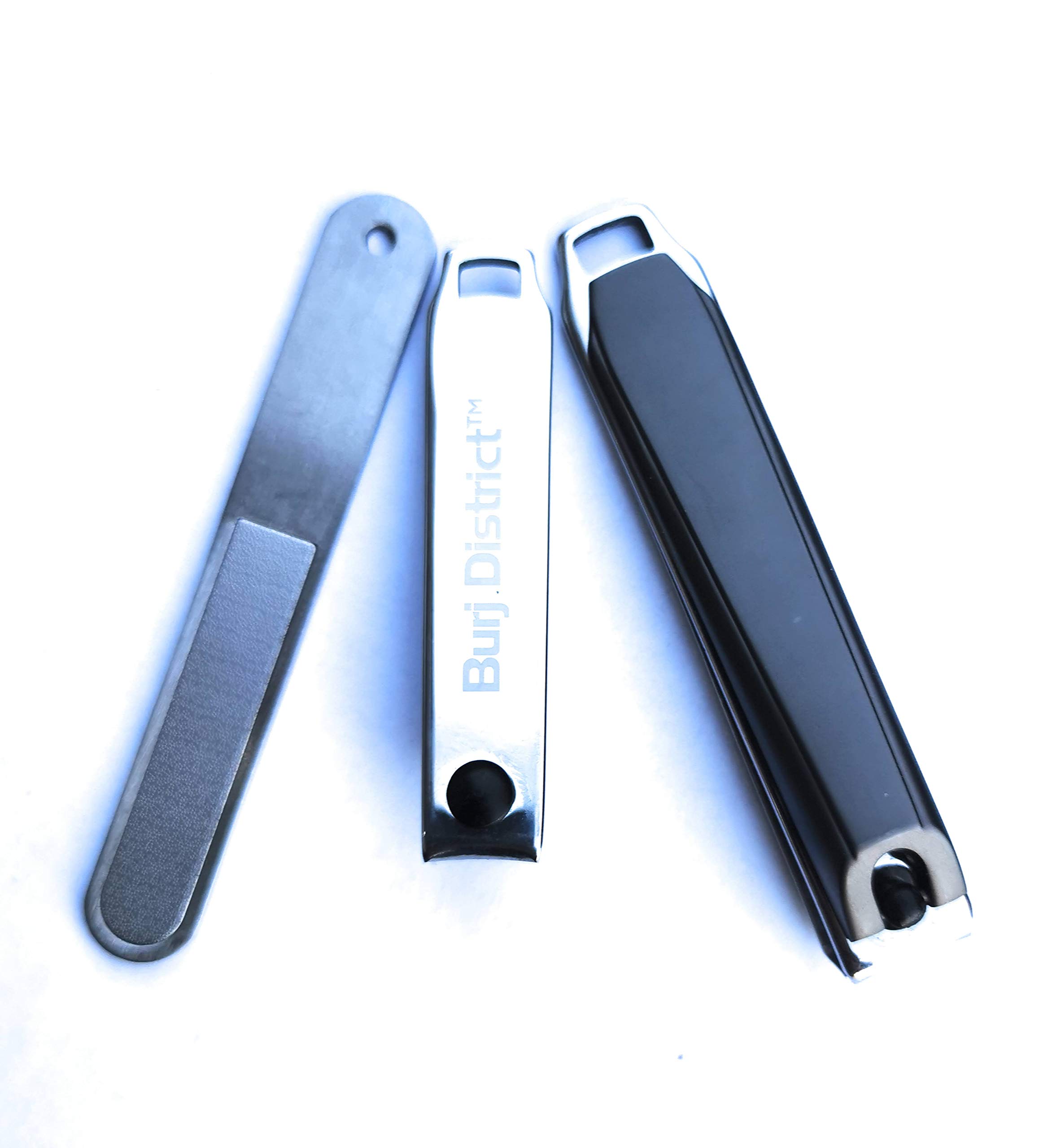 3 Pieces Nail Care Kit Toe Nail Clippers Cutters Nipper Chiropody For Thick Nails Stainless Steel - with Carry Case (Matt Metallic Grey)