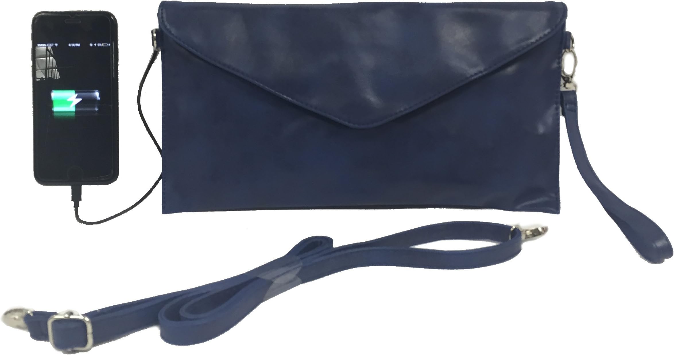 W4W Womans Tech Womens Envelope Charging Clutch Bag/Wristlet; Compatible with All Phones - 2,600mAh Battery Will Give Your Phone A Full Recharge - Retro Blue