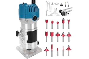 WODHMIEY Compact Router Tools, 710W 6A Electronic Palm Router for Woodworking, with Trim Router Bits, 1/4 Inch Clamp, High Sp