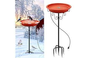 Lovppy Heated Bird Baths for Outdoors for Winter, 100W Heated Bird Bath Water Heater with Thermostatically Controlled, Heated Bird Baths Bowl with Metal Stake for Outside Garden Patio Yard (Brown)