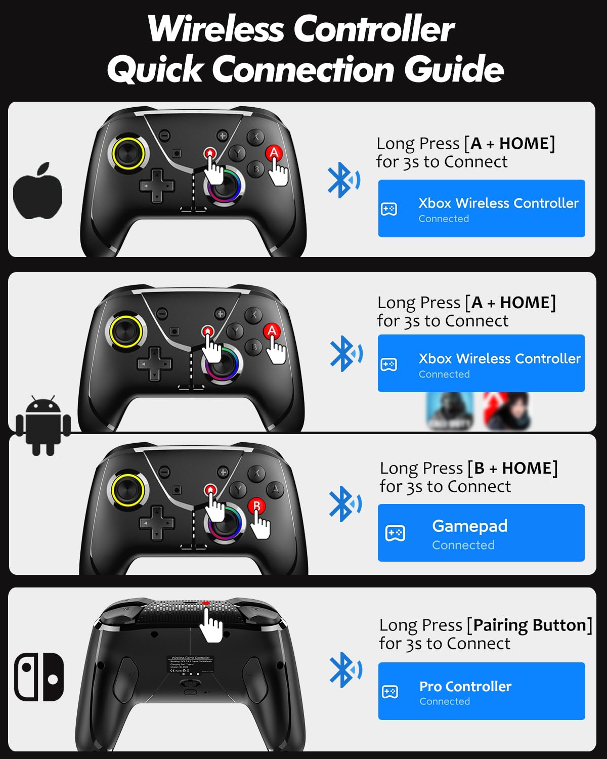 GMBACK Wireless Switch Controller for Nintendo Switch 2/Switch/Lite/OLED, Bluetooth Game Controller for iPhone/Android/PC/Steam/Mac/iPad/TV with Macro/Vibration/Motion Control/Turbo/800mAh Battery