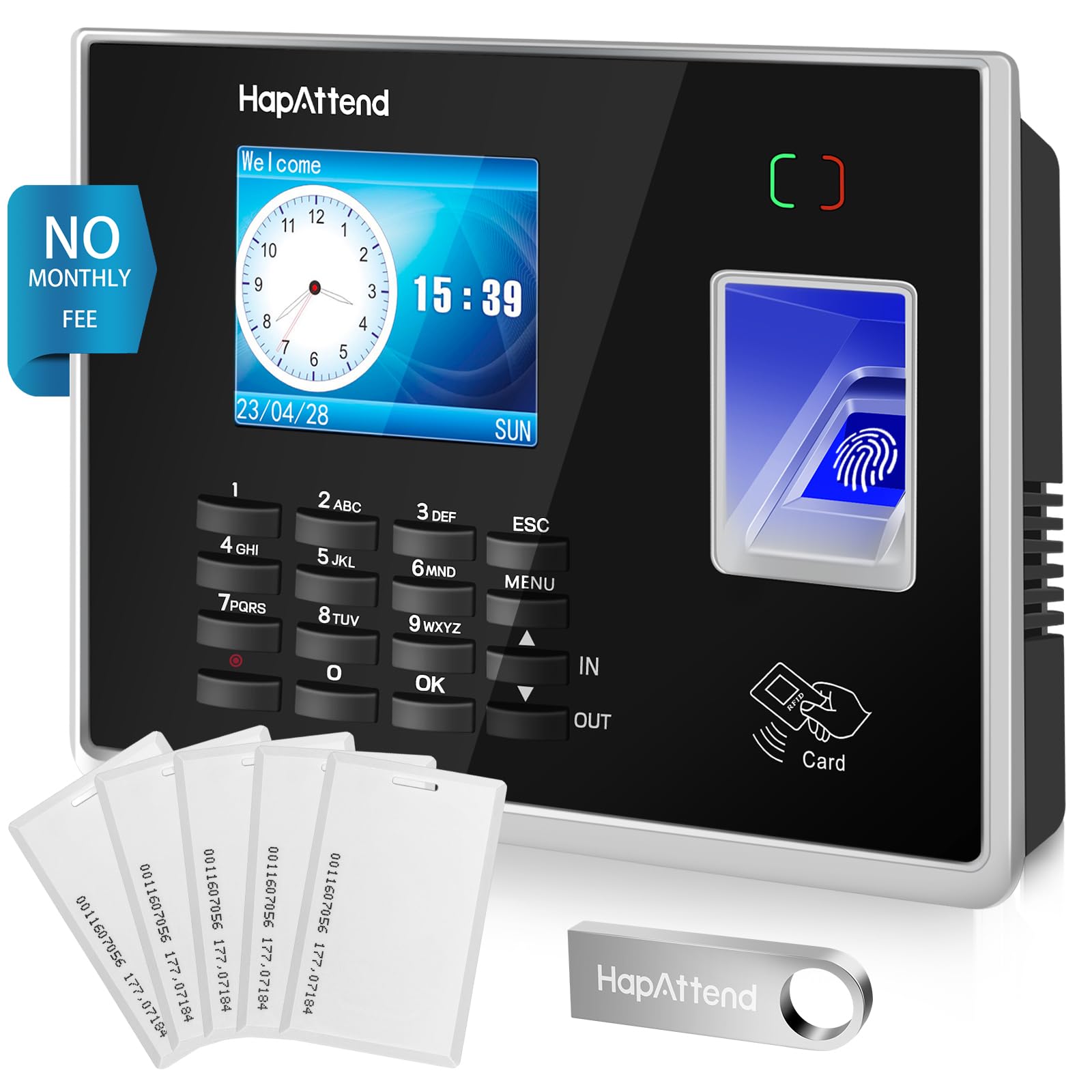 Photo 1 of HapAttend Time Clock - Fingerprint Time Clocks for Employees Small Business Automatic Calculate Hours, H2 Standalone Biometric Clock in Machine for Employees with 5 RFID Cards (0 Monthly Fees)