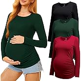 MIRAZEN 3 Pack Maternity Shirts Long Sleeve Pregnancy Top for Women with Crew Neck Casual Tee Shirts
