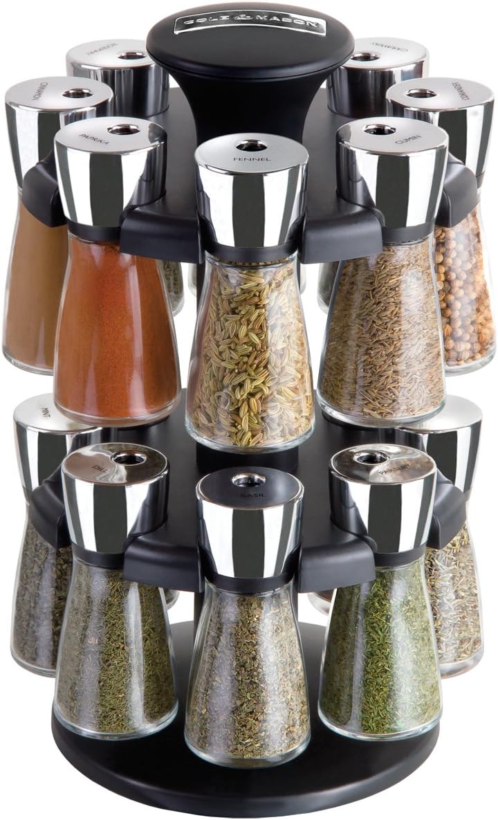 Cole and Mason Herb and Spice Carousel Rack with 16 Glass Jars and Spices by Cole and Mason