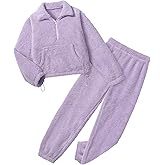 Yimoon Womens Fluffy Pajamas Set Warm Fleece Pjs Half Zip Pullover Pants 2 Piece Sleepwear Winter Fuzzy Loungewear