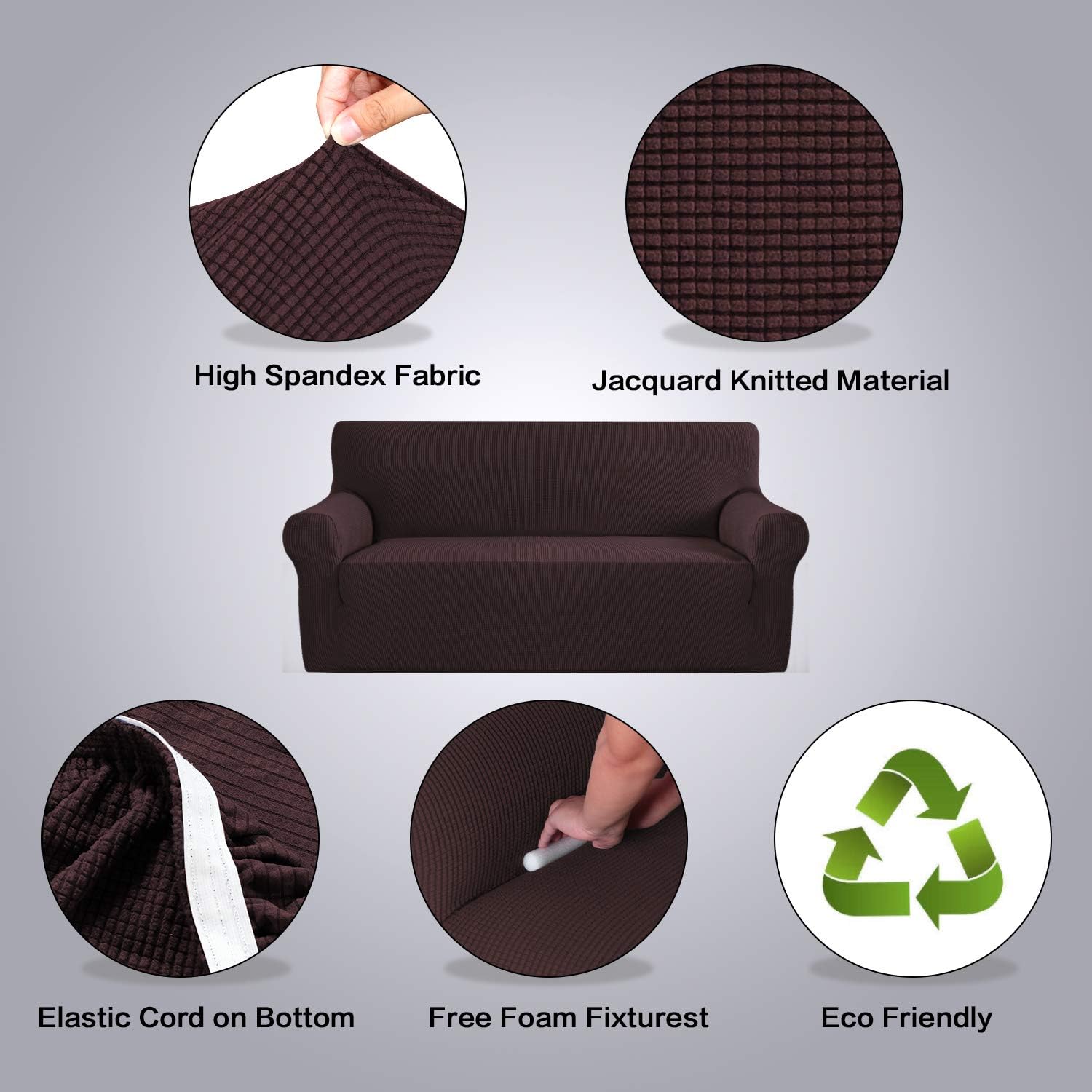 H.VERSAILTEX Stretch Sofa Covers Couch Cover Furniture Protector Feature High Spandex Textured Sofa Slipcover Small Checks Jacquard Lounge Cover for 3 Cushion Sofa (72"-96" Wide: Chocolate): Home & Kitchen