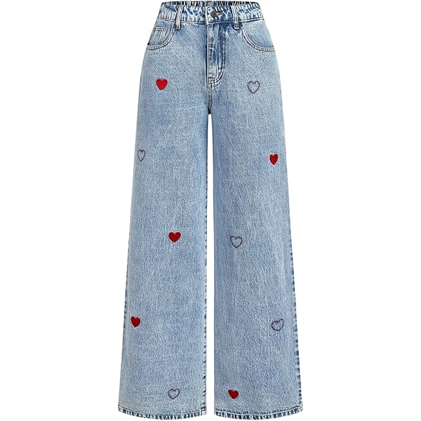 FXVZVFES Womens High Waisted Rhinestone Jeans Heart Cutout