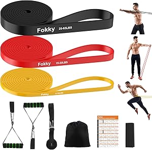 Fokky Fitnessbänder, Resistance Bands Set, Widerstandsbänder Fitnessband mit Türanker, Schutzpad und 2*Griffen, Gymnastikband für Krafttraining, Yoga, Pilates, Muskelaufbau