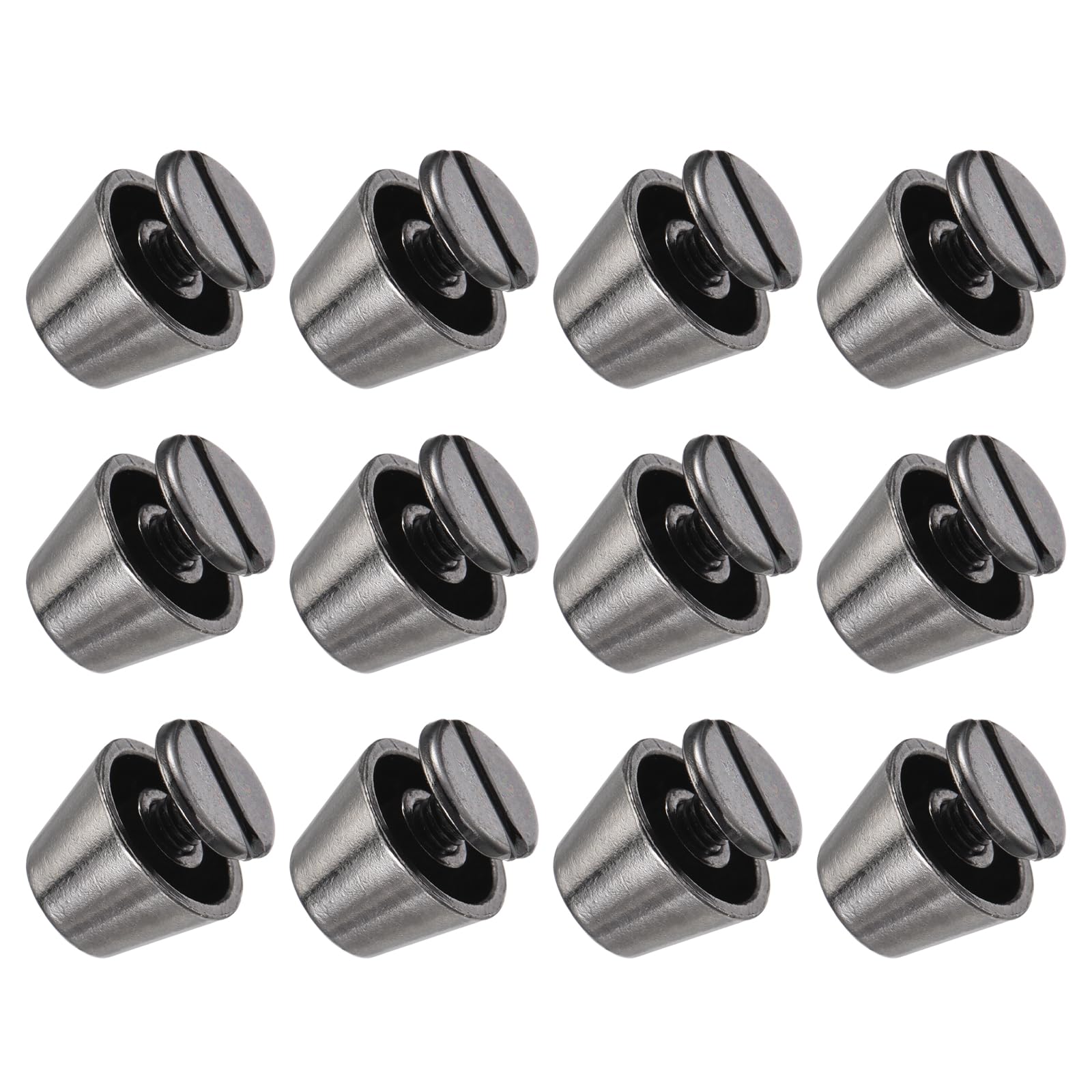 METALLIXITY Screw Back Stud Spike (10x7mm) 12pcs, Flat Head Stud Rivets - for Leather Crafts Purse Bags, Gun-Black
