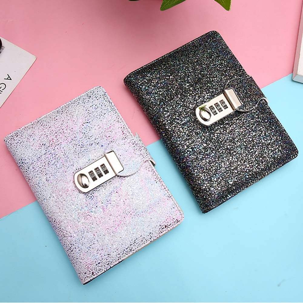 Lock Diary with Lock Journal Pearlescent Hardcover Notebook Password Journal Combination Lock Travel Diary Thicken B6 Notebook, 360 Pages