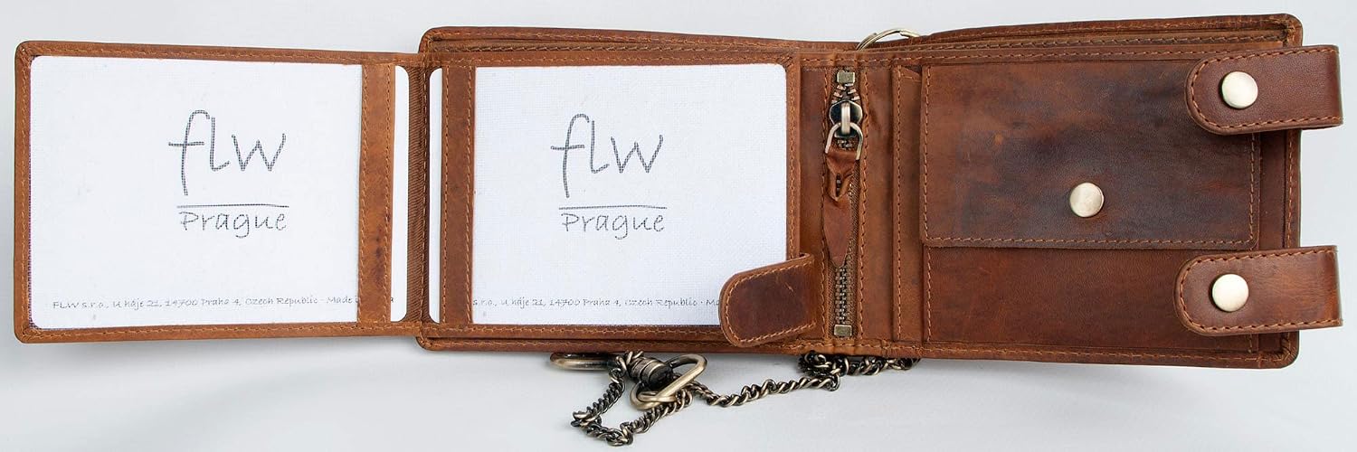 FLW Natural Leather Biker's Pure Leather Wallet with Metal Chain withou Any Logos or Markings, Brown - Image 5