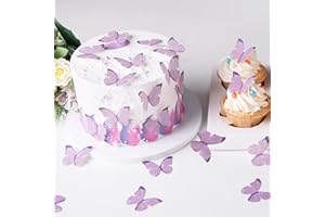YHCKDC 50Pcs Edible Purple Butterfly Cupcake Toppers Edible Wafer Paper butterfly Decorations for Women Girls' Happy Birthday Cake Topper Anniversary Wedding Baby shower party Butterfly Cake Decor