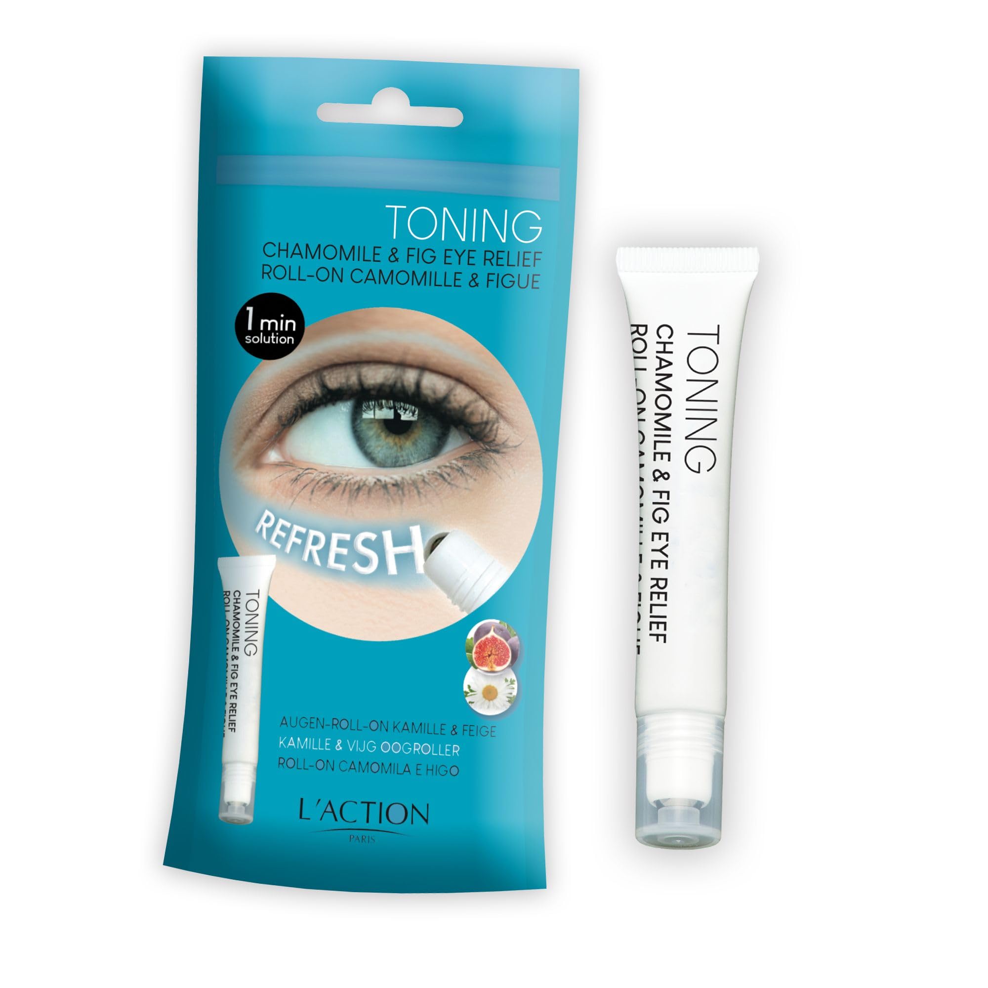 L'Action Paris Toning Chamomile and Fig Eye Relief, Anti-Aging Eye Roller Refreshes and Hydrates Eye Contour Area, Calms and Softens Delicate Skin, Bright Complexion 12ml