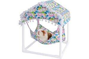 BESNEW Waterproof Guinea Pig Hammock with Stand,Cute Guinea Pig Printed Hammock for Guinea Pigs Bunny Ferret Hamster Hiding Sleeping Activities Bite-Proof Soft and Easy to Clean