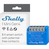 Shelly 1 Mini Gen4 Smart Relay Switch, Wi-Fi, Matter &amp; Zigbee, 1-Channel 8A | Dry Contacts, Home Automation, Compatible with Alexa, SmartThings, Google Home, Apple HomeKit Compatible, Garage Door Opener