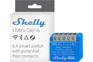 Shelly 1 Mini Gen4 | Wi-Fi, Zigbee & Matter Smart Relay Switch with Dry Contacts, 1-Channel 8A | Home Automation | Alexa, SmartThings, Google Home, Apple HomeKit Compatible | Garage Door Opener