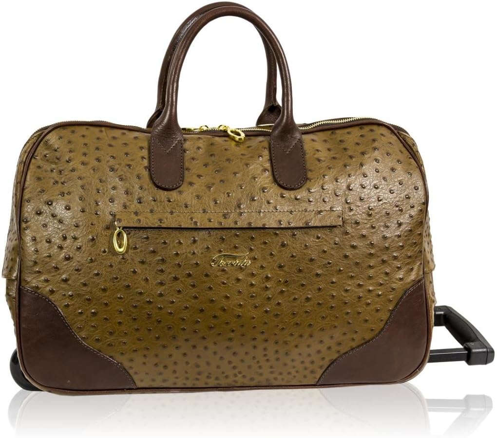 Terrida Italian Designer Brown Ostrich Leather Wheeled Luggage Suitcase