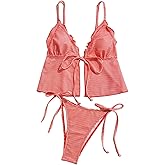 GORGLITTER Women's Gingham Tankini Set Bow String High Cut Thong Cute Cheeky Beach Vacation 2026 Swimsuit Bathing Suit