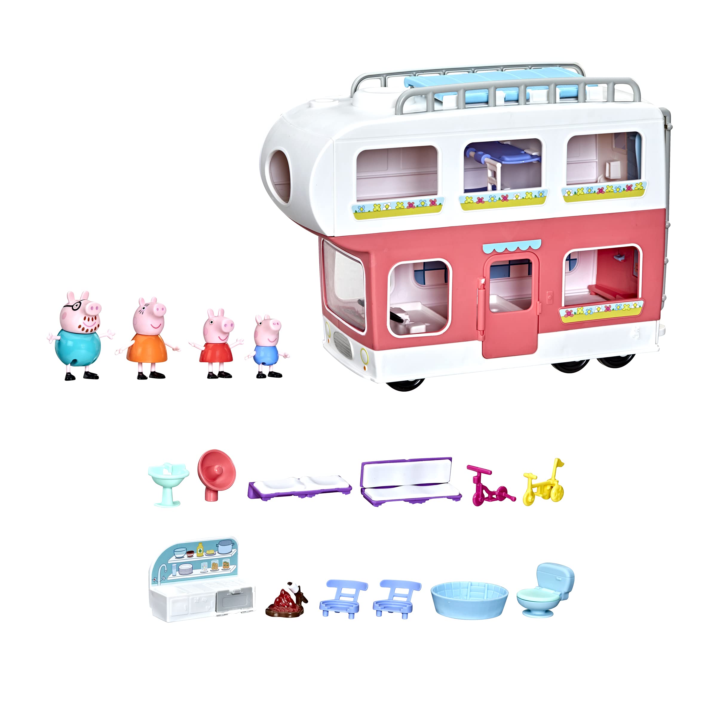 Peppa Pig Adventures, Family Motorhome Preschool Toy, Vehicle to RV Playset, Plays Sounds and Music, Ages 3 and up, 5.313 x 18.25 x 15 inches
