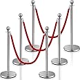 Ferraycle 4 Pcs Stainless Steel Stanchion Post Queue 5 ft Velvet Carpet Ropes and Pole Crowd Control Barriers Grand Opening Casino Theme Party Decorations 360 Photo Booth Accessories (Silver)