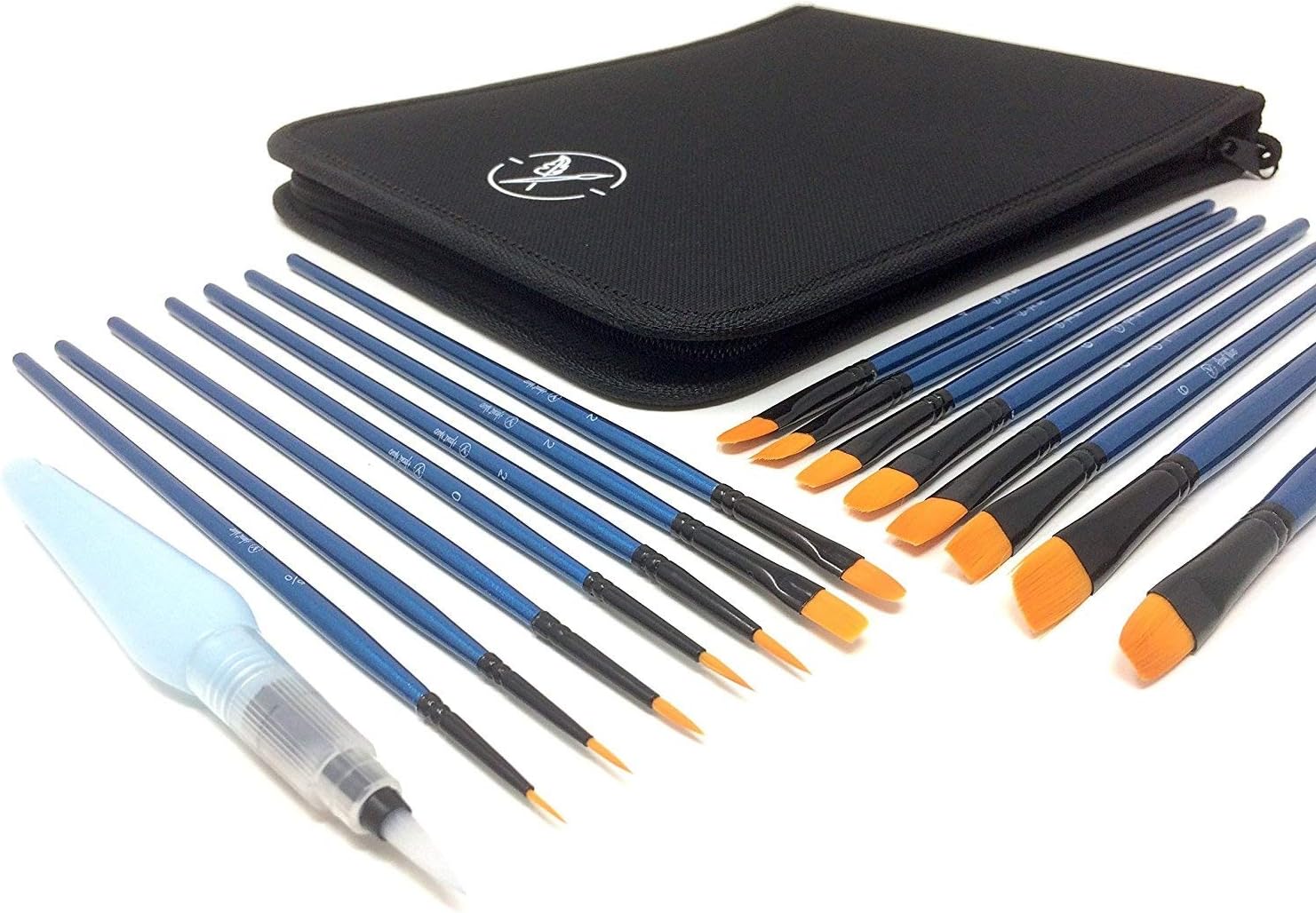 Heart Nuvo's 15+1 Artist Paintbrush Set with Case - Assorted Nylon Brushes and Water Brush for Watercolor Painting, Acrylic Painting, and Oil Painting