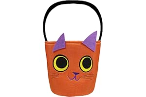 ZYVORA Halloween Candy Bucket & Trick or Treat Bag – Cute Pumpkin Basket for Kids, Reusable Halloween Bucket for Candy, Large Trick or Treat Basket & Halloween Pumpkin Tote(Pumpkin Cat)