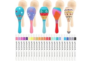 SAYAYA 15 PCS Unfinished Wooden Maracas DIY Mini Wooden Maracas Mini Maracas for Mexican Fiesta Party Favors with 24PCS Multi-color Pens DIY Painting Maracas Bulk Cinco De Mayo Party Supplies