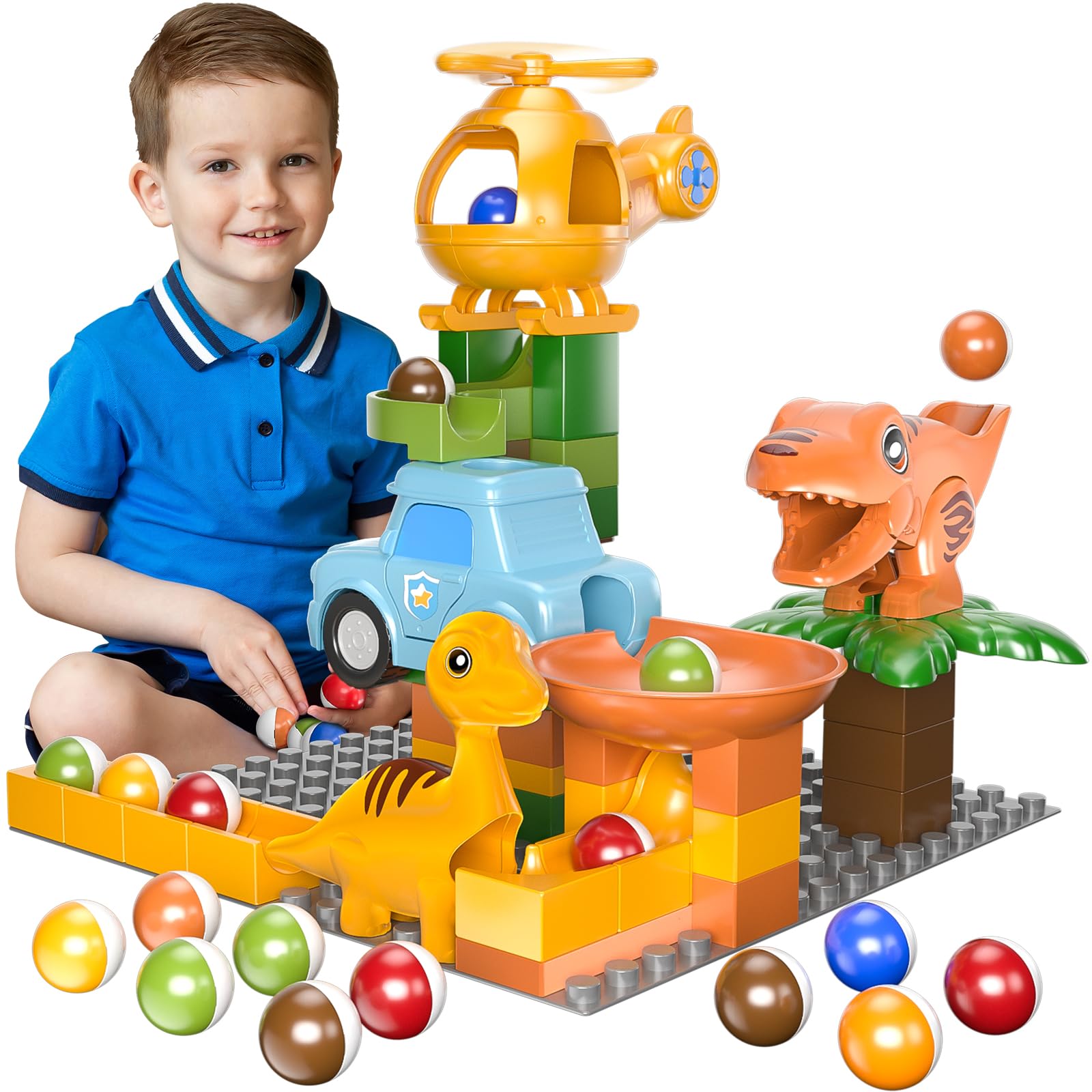 Photo 1 of Marble Runs for Kids 4-8, Dinosaur Toys, Montessori Learning STEM Building Toys, Compatible with All Major Brands of Building Blocks for Toddler, Kids Ages 3 4 5 6 7 8+ Boys Girls Gifts