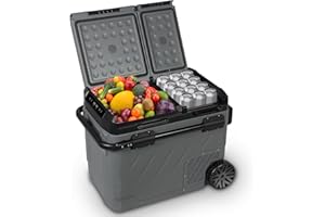 YELLOW JACKET 12v Car Refrigerator, 52-Quart Portable Freezer Electric Cooler with Wheels, 12V Car Fridge for Outdoor Camping Travel,12/24V DC 110~240 Volt AC Refrigerator for Home,RV, Offic