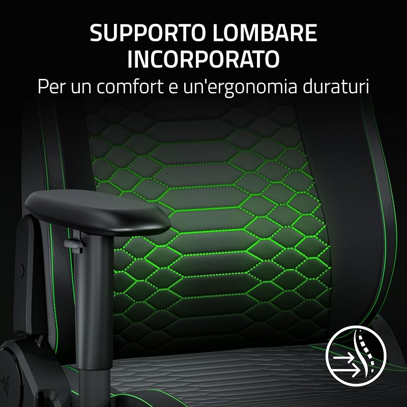 Iskur V2 X NewGen - Sedia ergonomica da gaming con comfort traspirante - Pelle EPU 2a generazione con tecnologia CoolTouch - Supporto lombare incorporato - Arcate delle spalle e base | Nero