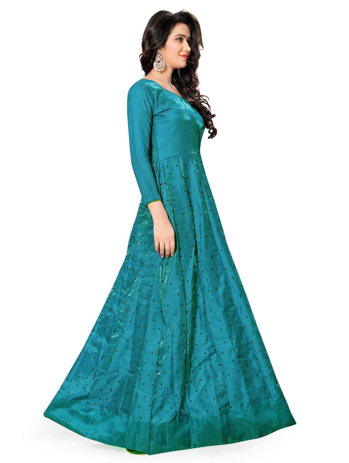 sakariya brothers women's banglori sateen silk pearl work gown