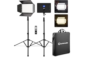 Lume Cube Studio Panel 2-Point Lighting Kit | Edge Lit LED Bicolor Light Panels 3200k - 5600k | Rechargeable Lithium Battery, Adjustable Color, Brightness, 70" Stands, Wireless Remote Included
