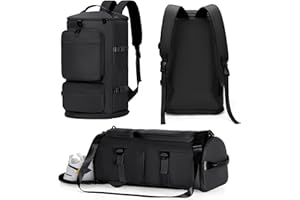 Gym Bag for Men Women - 3 in 1 Duffle Bag and Gym Backpack with Shoes Compartment and Wet Pocket - Sports Bag Carry On Weekender Overnight Backpack for Travel, Black, MIYCOO