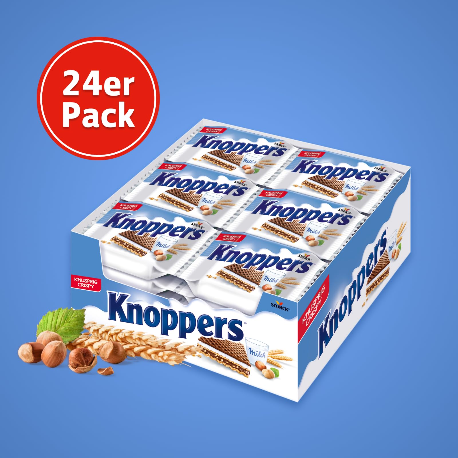 Knoppers – 24 x 25 g – Gefüllte Waffelschnitten mit Milch- und Nougatcreme, Haselnüssen und Kakao 2
