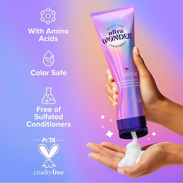 AUSSIE ULTRA WONDER TREATMENT LEAVE-IN AND PRE-WASH, WITH AMINO ACIDS, FOR ALL HAIR TYPES AND CURLS, 8OZ