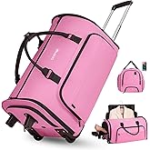 DEVPNR Rolling Garment Bags for Travel, 59L Rolling Duffle Bag with Wheels and Shoe Compartment for Men and Women, 3 in 1 Carry on Convertible Travel Garment Bag with Wheels, Pink