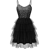 Dressystar 2026 Women's Tiered Sparkly Sequin Glitter Formal Prom Dress Mini Spaghetti Strap Tulle Cocktail Party Dresses