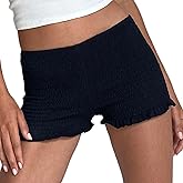 NUFIWI Women Gingham Boy Shorts Smocked Plaid Bloomers Cute Frill Ruffle Sexy Micro Shorts Bottoms Y2k Pettipants