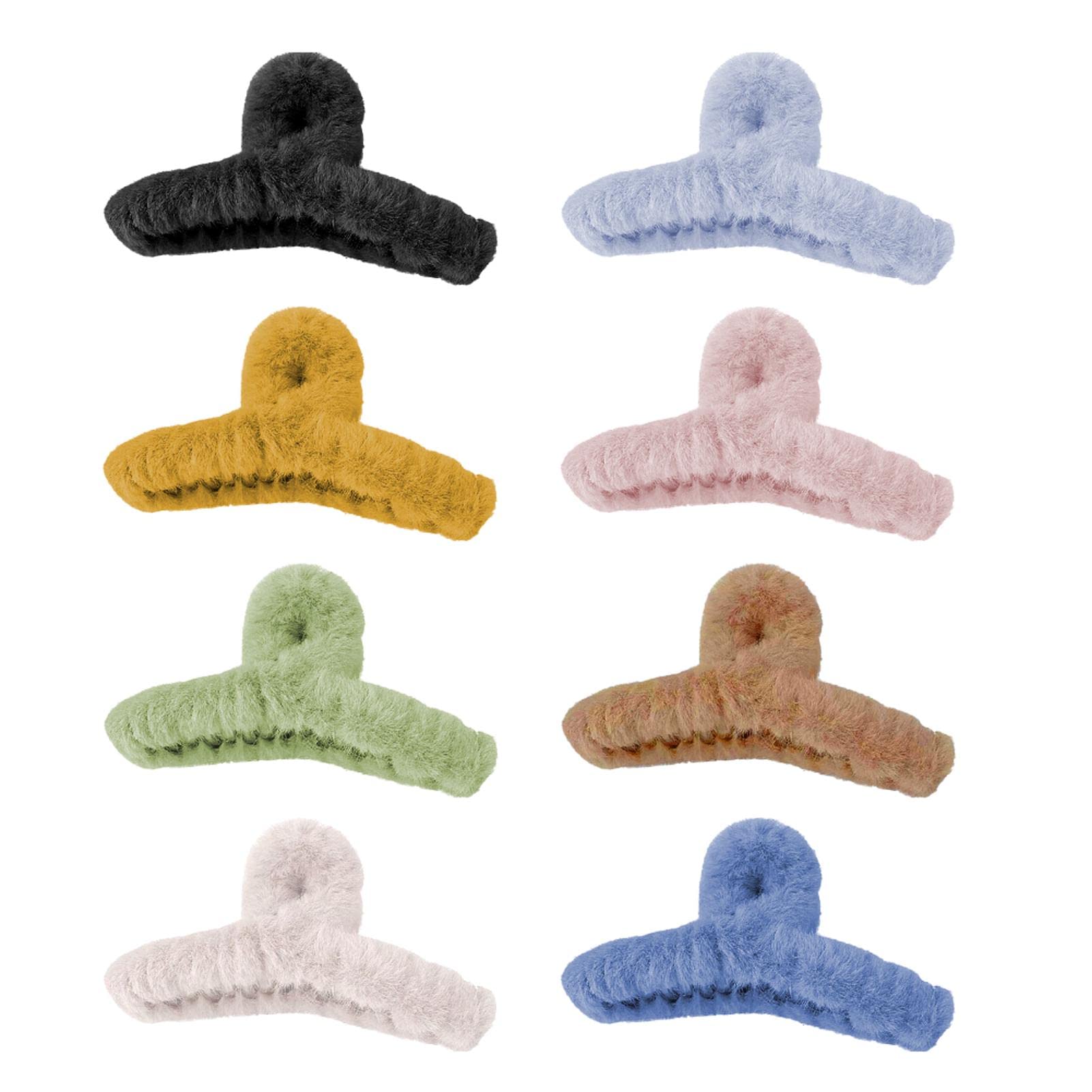 8PCS Fluffy Plush Hair Claw Clips, Colorful Claw Clips for Thick Hair, Super Grip Elegant Accessories for Women & Girls (4.7in)