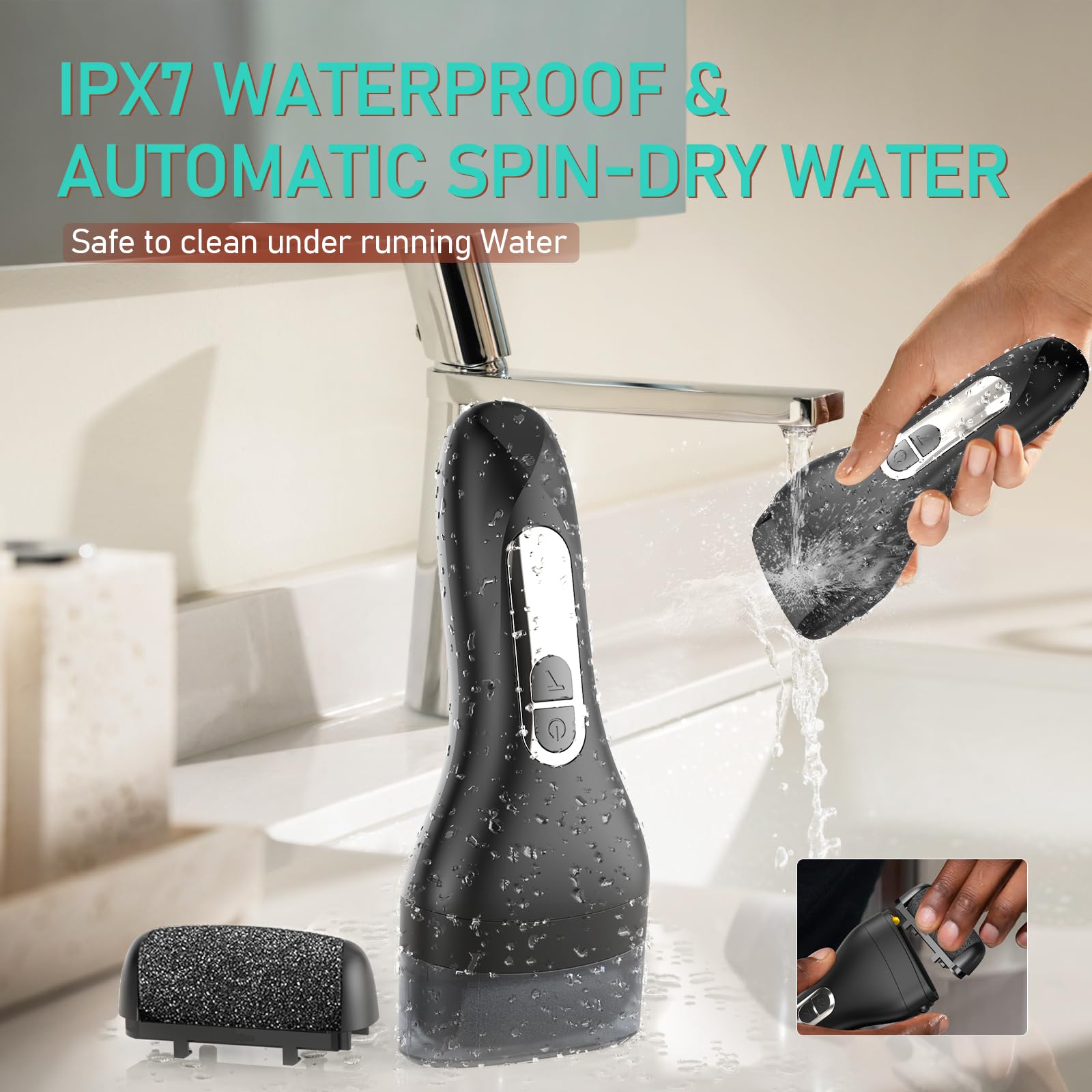 Electric Callus Remover for Feet - with Larger Grinding Head, Portable Pedicure Kit Foot File Callus Remover, Rechargeable Waterproof Foot File for Foot Care Deadskin Remover LCD Display-Black - Image 6