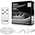 Tatazone White COB Led Strip Light Max with RF Remote, 16.4ft 6500K Dimmable Ultra Bright Daylight White COB Light Strip, Indoor COB Led Lights for Mirror, Ceiling, Kitchen, Room, Cabinet, Closet