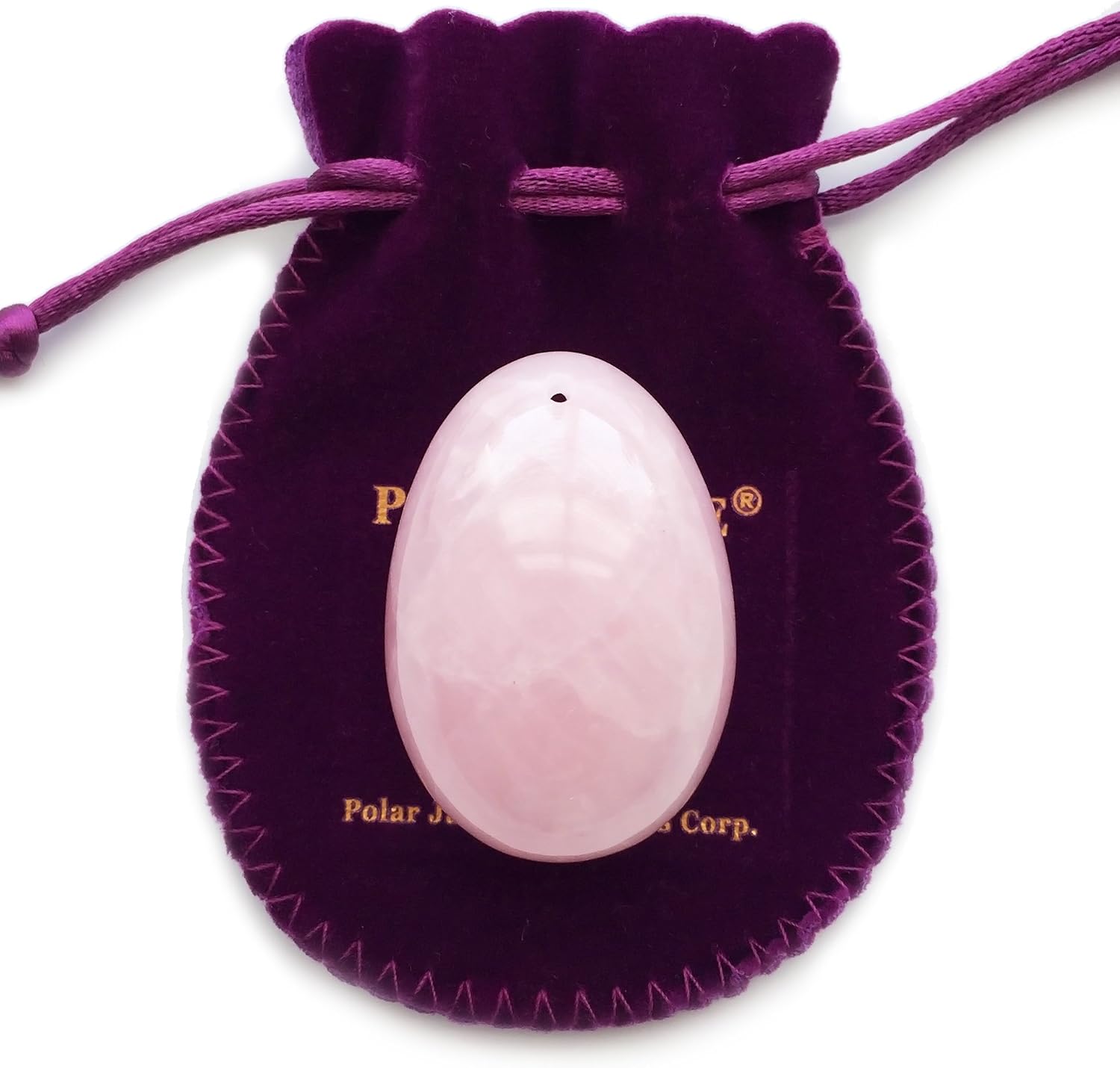 Yoni Egg of Rose Quartz, Drilled, Large, with Certificate and Instructions, Pink Stone