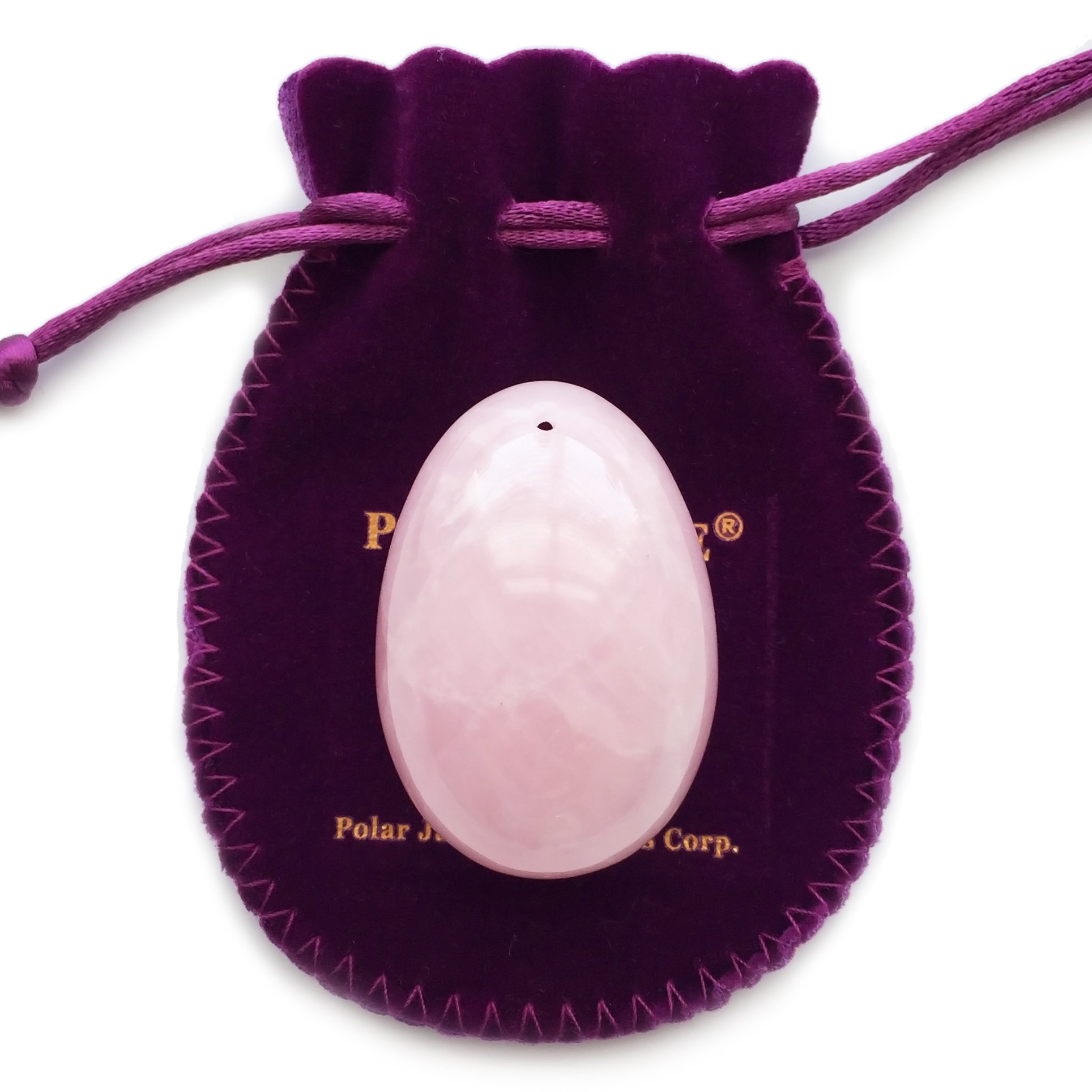 Yoni Egg of Rose Quartz, Drilled, Large, with Certificate and Instructions, Pink Stone, for Users to Strengthen Pelvic Floor Muscles and Counter Stress Urinary Incontinence by Polar Jade