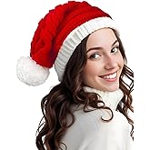BleSky Christmas Knit Santa Hat for Adults Women Men, Red Santa Beanie Knitted Hat Skull Cap for Xmas Christmas New Year Party Gifts