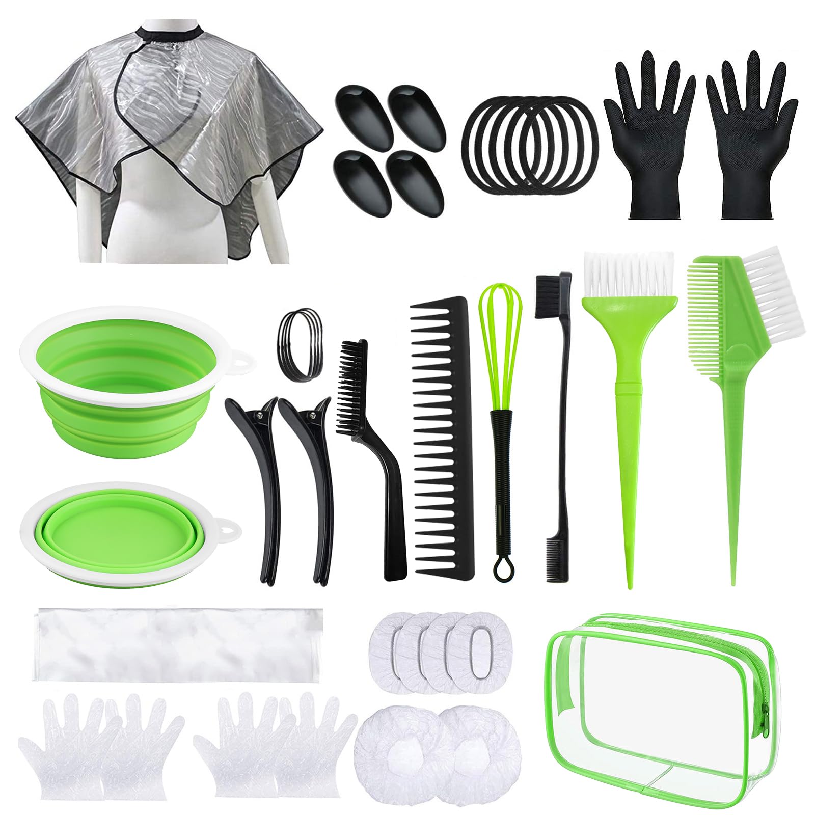 Photo 1 of SOFYE Hair Dye Kit 30 PCS Hair Coloring Kit, Hair Dye Brush and Bowl Set with Tinting Bowl, Ear Cover, Gloves, DIY Salon Hair Painting Bleaching Tools (Green)